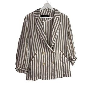 Zara Striped Button Down Long Sleeve Blazer Style